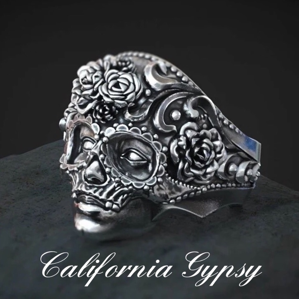 Skull Bohemian floral punk ring⨠- Picture 2 of 3